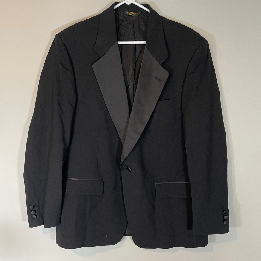 Christian Dior Monsieur VTG Black Wool Tuxedo Jacket Peak Lapel USA 44R FLAW